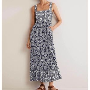 Boden Freya Tie Back Maxi Dress Navy Blue 8 LIKE NEW
